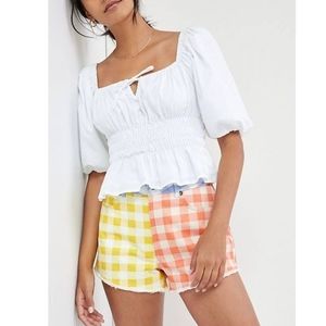 FARM RIO Anthropologie Gingham High Waist Denim Shorts NWT Sz XS